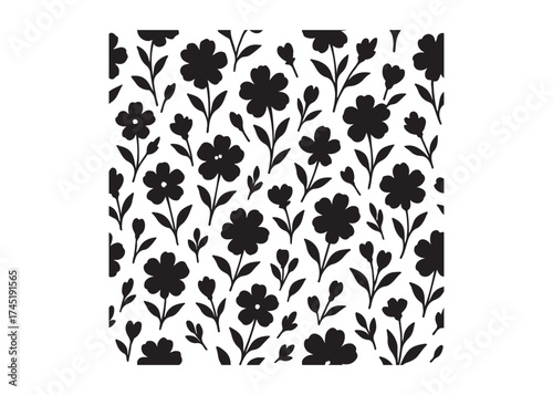 Elegant seamless floral pattern with black flowers and leaves, seamless floral flower Pattern silhouette, black and white flower pattern, seamless flower pattern logo silhouettes vector 