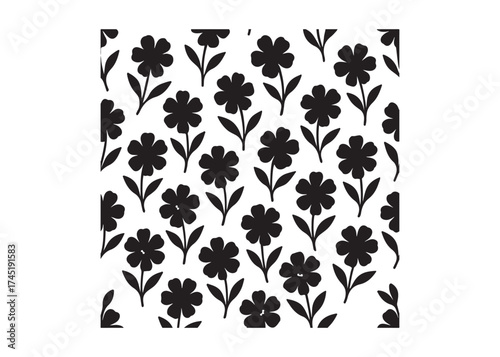 Elegant seamless floral pattern with black flowers and leaves, seamless floral flower Pattern silhouette, black and white flower pattern, seamless flower pattern logo silhouettes vector 