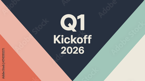 Presentation slide with q kickoff and year against colorful geometric background design layout