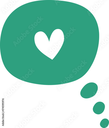Green thought bubble displaying white heart icon love