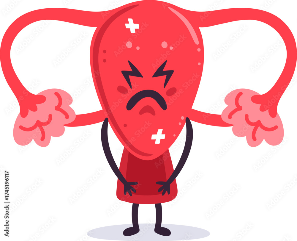 Obraz premium Unhappy uterus cartoon feeling pain from cramps, PMS