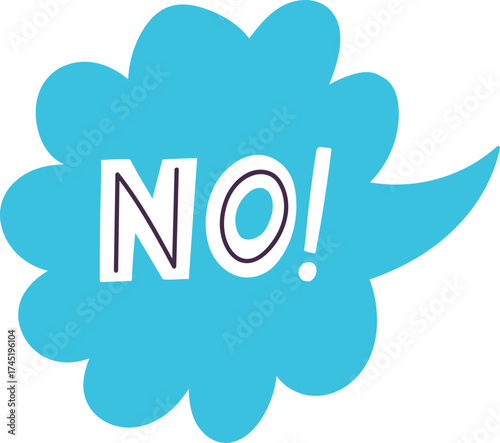 Blue speech bubble displaying negative word NO