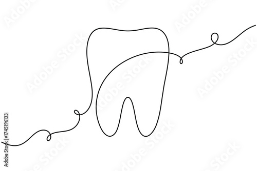 Bright smile dental icon teeth continuous one line drawing minimalist outline vector illustration