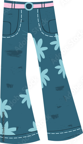 Retro bell bottom jeans with floral pattern