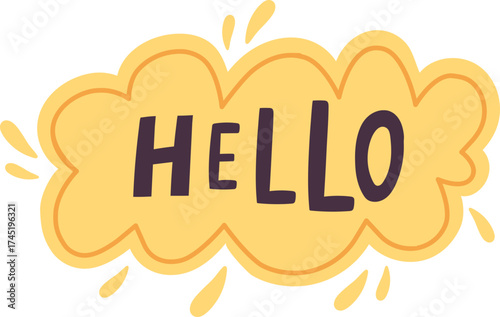 Yellow cartoon speech bubble showing hello word