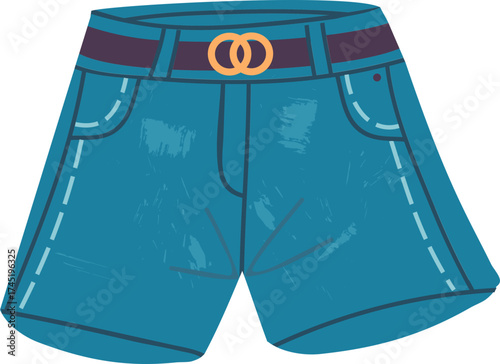 Denim jean shorts with fashion belt buckle illustration