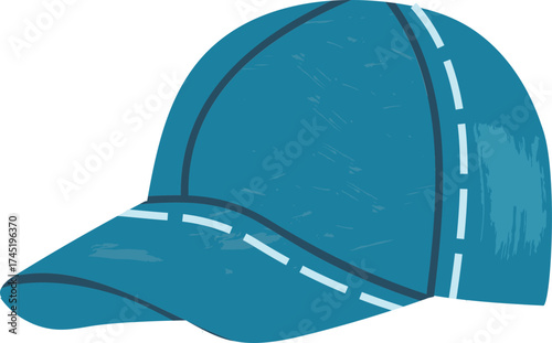 Blue baseball cap illustration with dashed lines