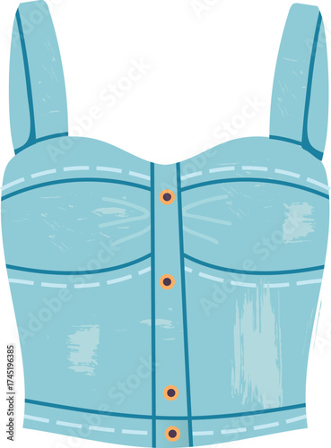 Blue denim crop top illustration with buttons
