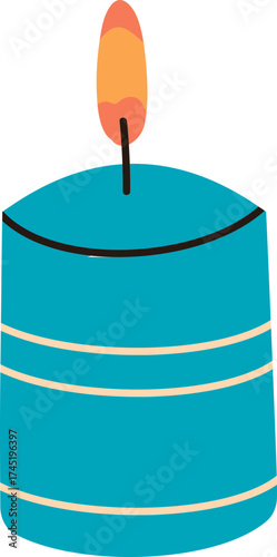 Teal burning candle, simple flat illustration style