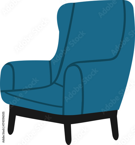 Blue wingback armchair furnishing a living room interior