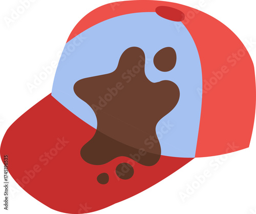 Baseball cap getting dirty with mud splatting