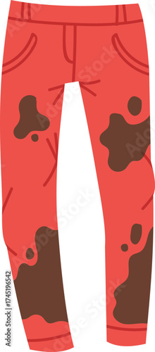 Red pants having mud stains and being messy