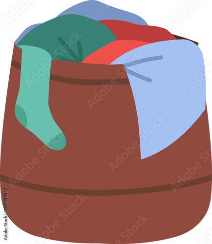 Laundry basket full of dirty clothes ready for washing