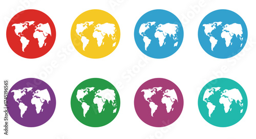 Colorful world map icons arranged in a grid pattern design