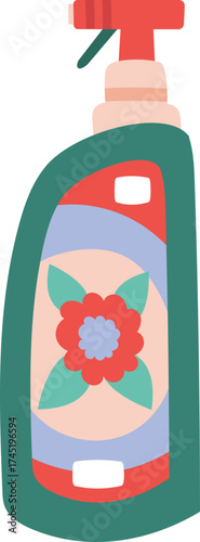 Spray bottle cleaning product with floral label illustration