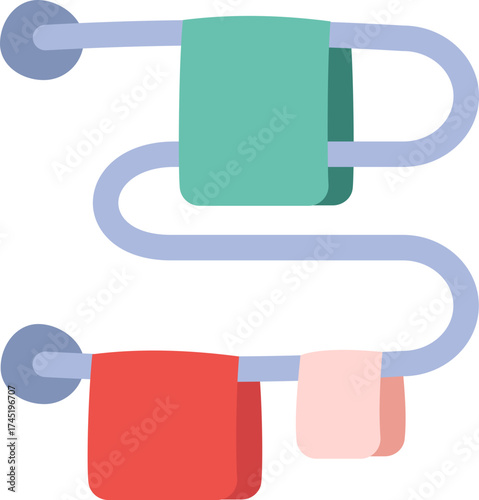 Bathroom towel rack drying colorful towels illustration