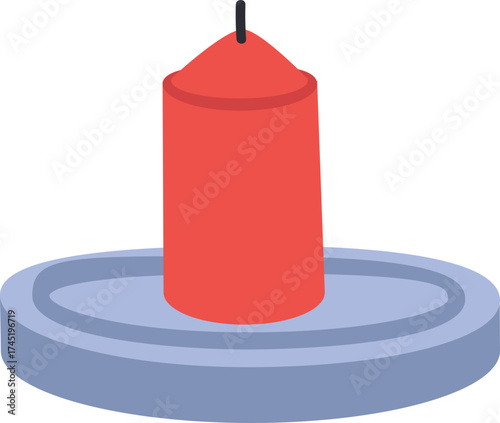 Red pillar candle on holder vector illustration