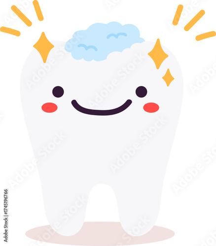 Smiling clean tooth with toothpaste for oral hygiene