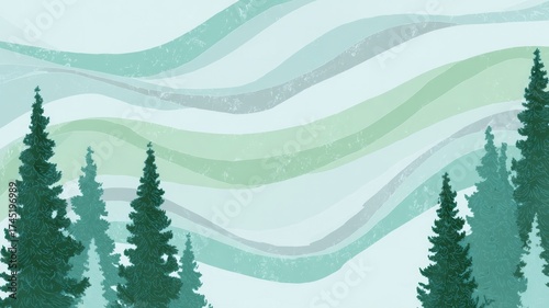 Wallpaper Mural Stylized evergreen forest with wave patterns. Artificial intelligence image Torontodigital.ca