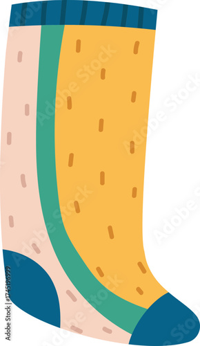 Colorful patterned sock providing warmth to feet illustration