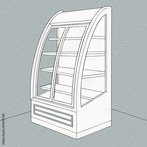 Futuristic curved display shelf design smooth modern retail showcase appliance vector