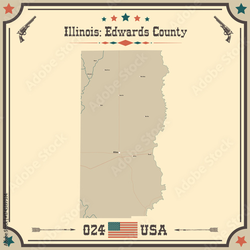 Large and accurate map of Edwards County, Illinois, USA with vintage colors.