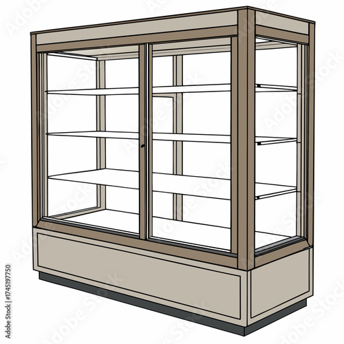 Modern modular display cabinet with frosted glass and ample shelving space vector
