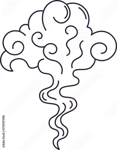Black line art drawing of evaporating smoke cloud