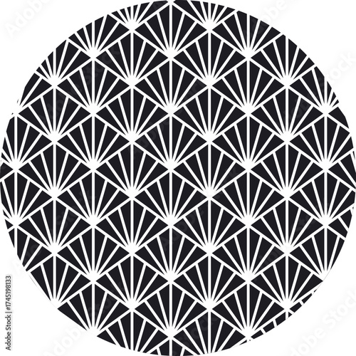 Black and white art deco geometric fan pattern