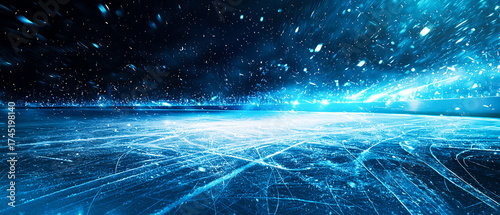 Wallpaper Mural Epic close-up of scratched blue ice with snow in motion on a hockey rink. Dynamic frozen texture banner perfect for hockey tournaments and winter sports themes. Torontodigital.ca