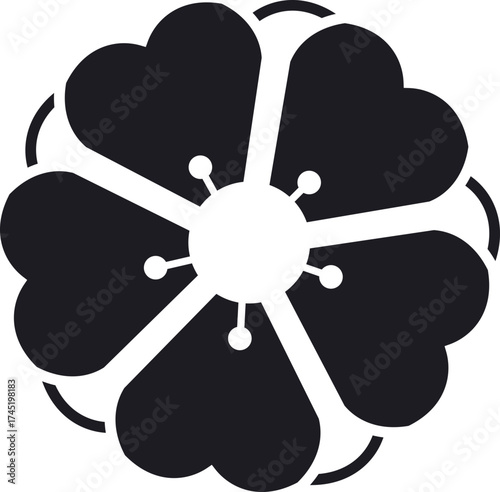 Flower icon with heart petals, symbolizing love and nature