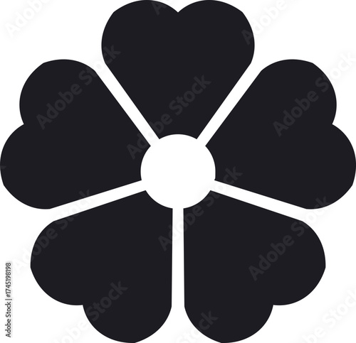 Minimal black heart petals flower icon illustration
