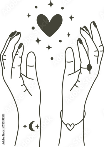 Hands holding up a radiant heart with magic