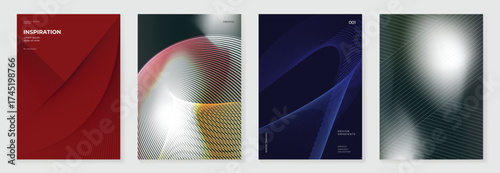 Abstract neon vector poster set with gradient shapes on black vertical background for advertising, marketing, and product promotion design