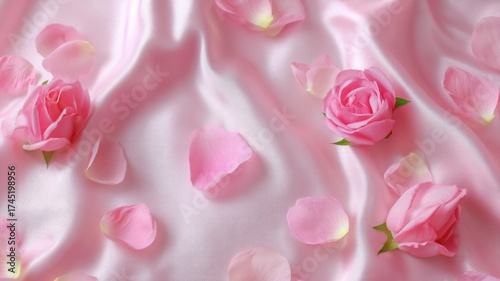 Wallpaper Mural Elegant pink roses on soft fabric with petals. Artificial intelligence image Torontodigital.ca