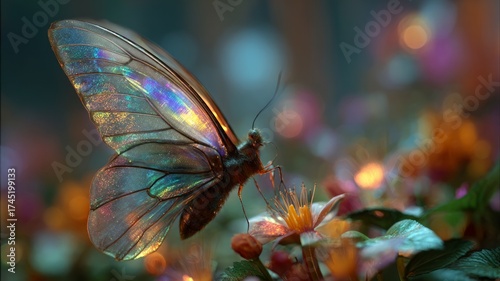 Wallpaper Mural Ethereal butterfly on dewy blooms at dusk. Artificial intelligence image Torontodigital.ca