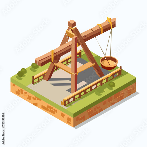 Ancient wooden siege weapon catapult
