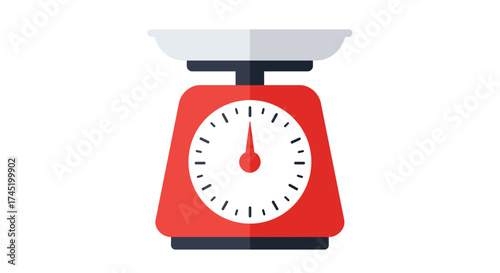 A simple illustration of a classic red kitchen scale with white face