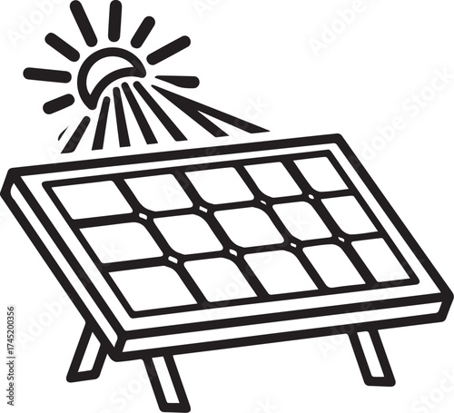 Clean energy solar panel generating power from the sun renewable energy technology simple line art