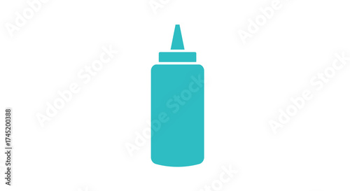 Simple teal illustration depicting a squeeze bottle or condiment dispenser