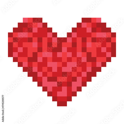 Pixel heart on a white background. Vector of a retro-style pixelated heart, in 8bit style.