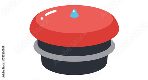 Isometric illustration of a red emergency stop button with a droplet