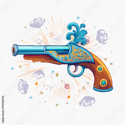 Antique pistol gun with explosion effect