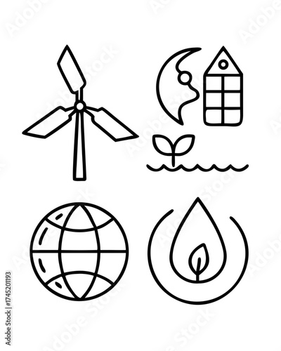 A collection of ecofriendly icons represents sustainability