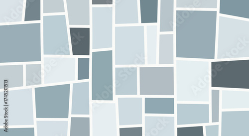 Abstract mosaic pattern with various shades of gray and blue tiles.