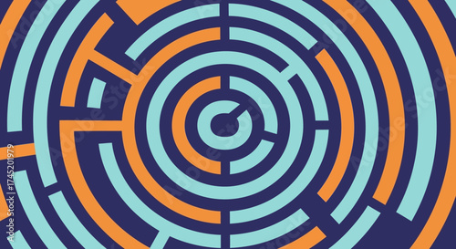 Circular maze design with concentric rings and vibrant color scheme.