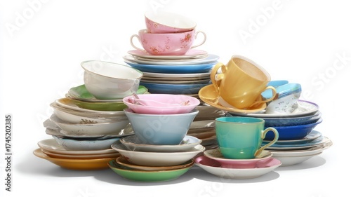 Wallpaper Mural Stacked dishes on white background. Artificial intelligence image Torontodigital.ca