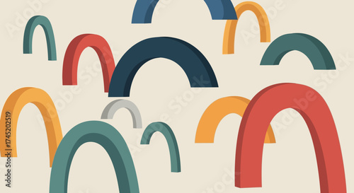 Colorful arches create a vibrant and playful visual composition with diverse hues.