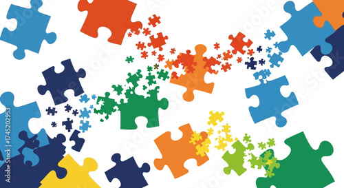 Colorful puzzle pieces connecting together representing teamwork and collaboration.
