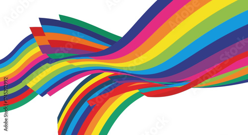 Colorful rainbow waves flowing across a white background representing joy and happiness.